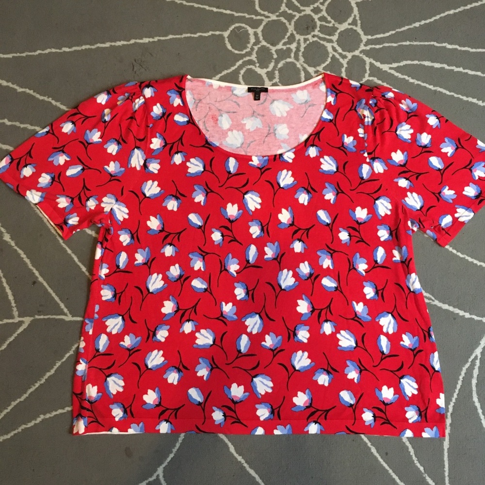 Red blouse with blue flowers ,3x Talbots